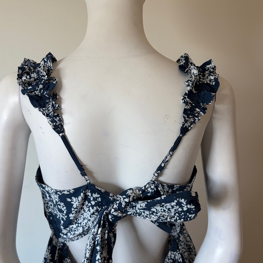 Abercrombie & Fitch Floral Blue and White Bow Maxi boho Dress Size  LT - Picture 7 of 11